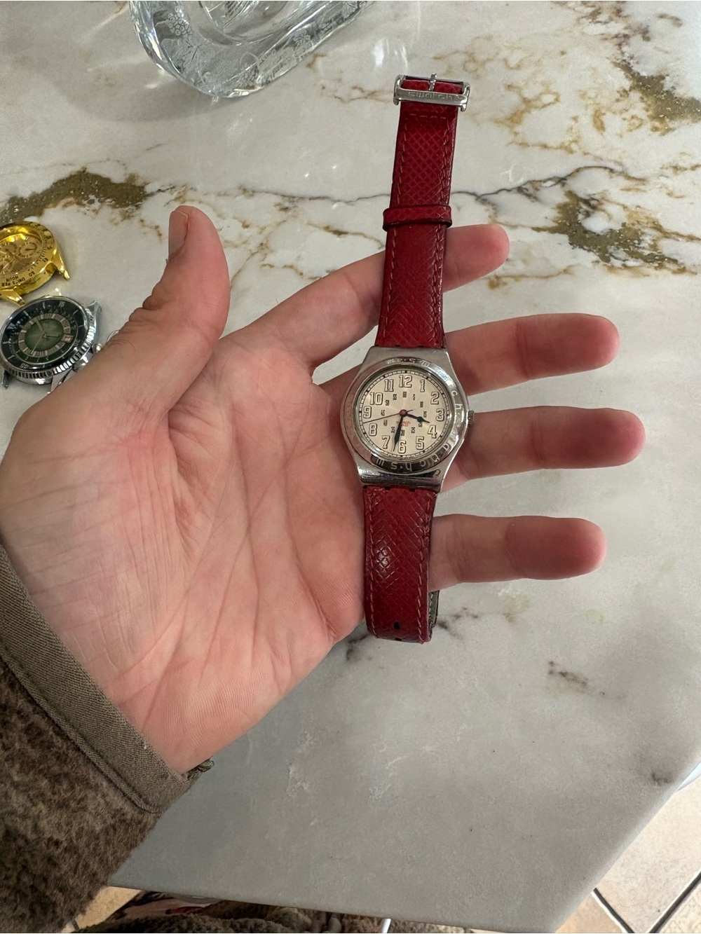 Swatch Red Leather Strap Stainless Watch vintage